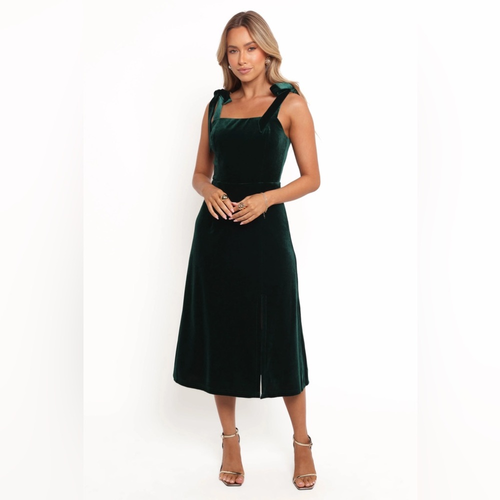 NEW Petal & Pup Women's Laurel Velvet Midi Dress-Emerald Green